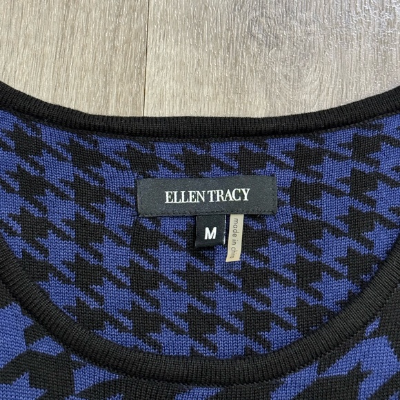 Ellen Tracy Sweater Dress Women Size Medium Blue / Black Houndstooth Knit Skater - Picture 5 of 10